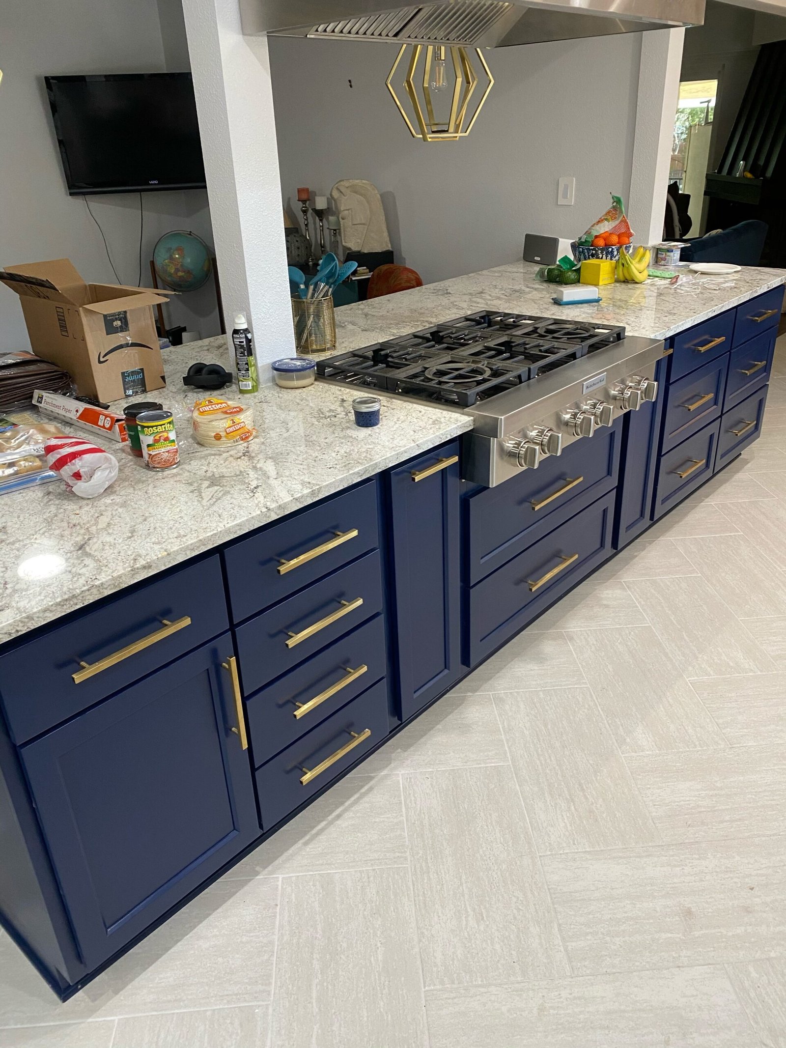 New custom kitchen cabinets installed in a bright San Antonio family kitchen remodel